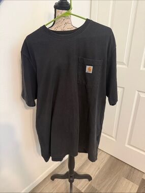 Carhartt Black Short Sleeve Pocket Tee with Small Gold Logo Patch
